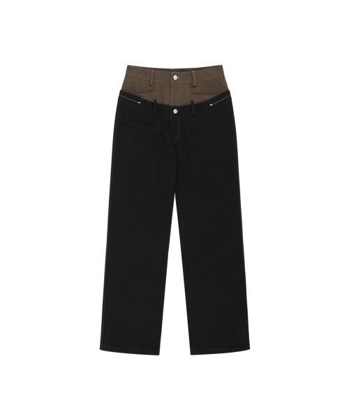 DOUBLE WAIST OXFORD WORK TROUSERS (BLACK/KHAKI)