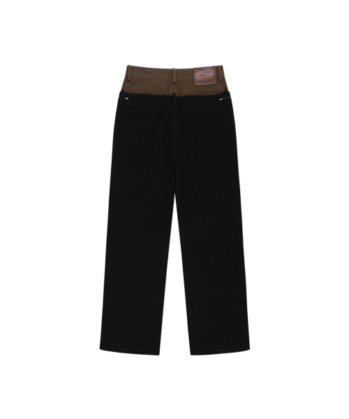 DOUBLE WAIST OXFORD WORK TROUSERS (BLACK/KHAKI)