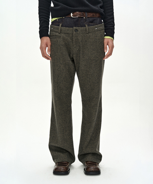 DOUBLE WAIST DENIM WOOL TROUSERS (GREY/INDIGO)