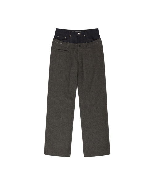 DOUBLE WAIST DENIM WOOL TROUSERS (GREY/INDIGO)