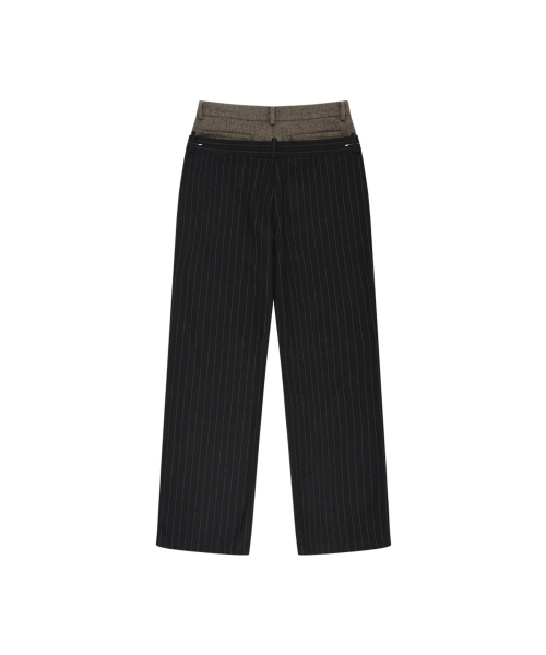 DOUBLE WAIST STRIPE WOOL TROUSERS (DARK GREY/BEIGE)