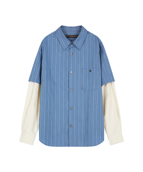SLEEVE LAYERED STRIPE SHIRT (BLUE STRIPE)