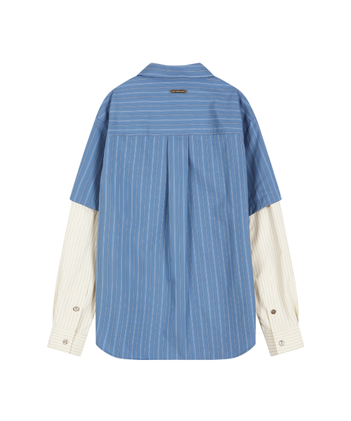 SLEEVE LAYERED STRIPE SHIRT (BLUE STRIPE)
