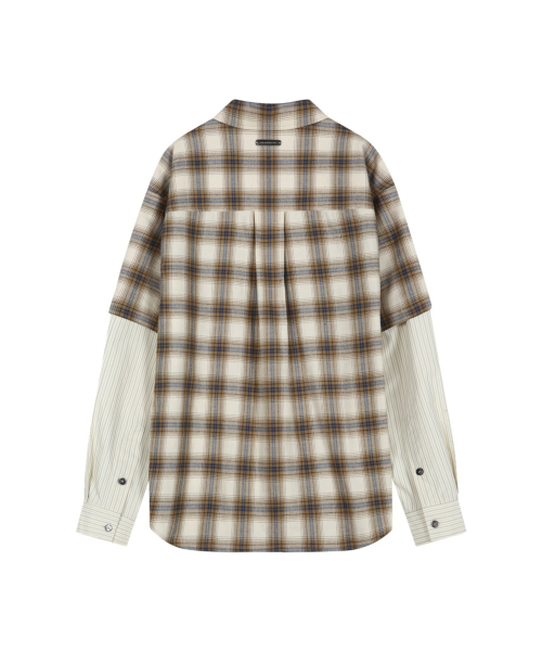 SLEEVE LAYERED CHECK SHIRT (IVORY STRIPE)