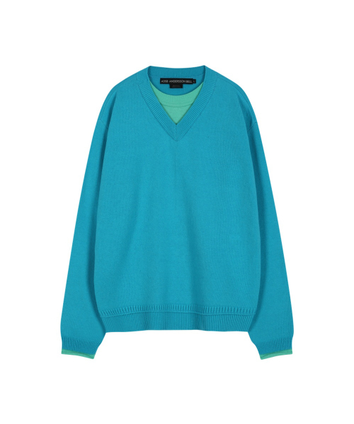 UNISEX LAYERED V-NECK SWEATER (SKY BLUE)