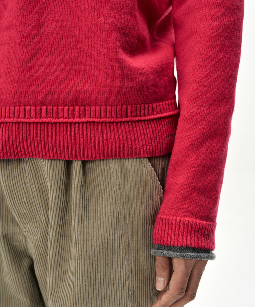 UNISEX LAYERED V-NECK SWEATER (MAGENTA)