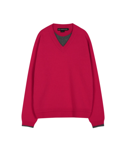 UNISEX LAYERED V-NECK SWEATER (MAGENTA)