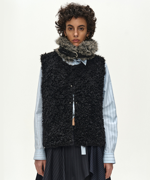 BELTED FUR SHORT MUFFLER (GREY)