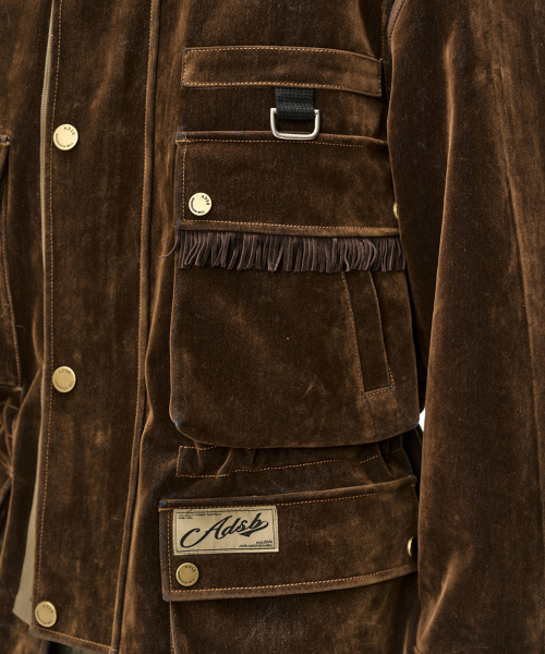 MULTI-POCKET VELVET SAFARI JACKET (BROWN)