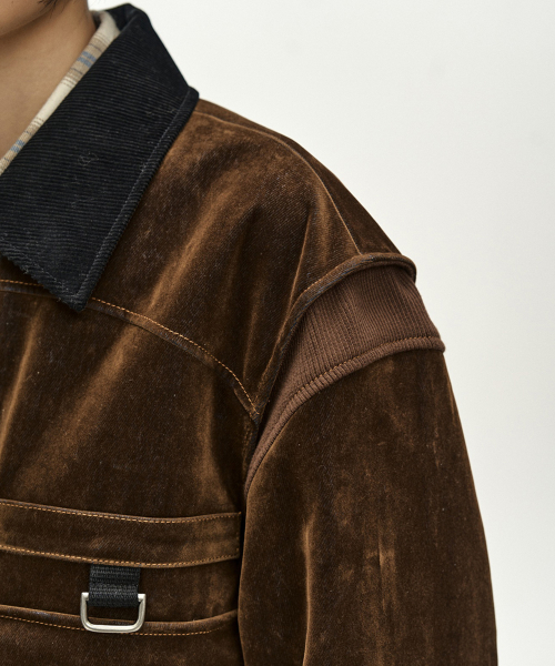 MULTI-POCKET VELVET SAFARI JACKET (BROWN)