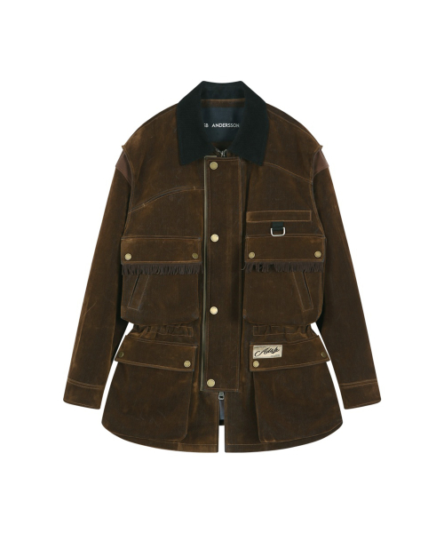 MULTI-POCKET VELVET SAFARI JACKET (BROWN)