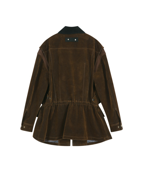 MULTI-POCKET VELVET SAFARI JACKET (BROWN)