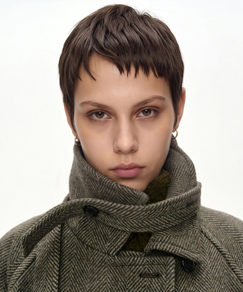 FUR CUFF HIGH NECK COAT (BROWN)