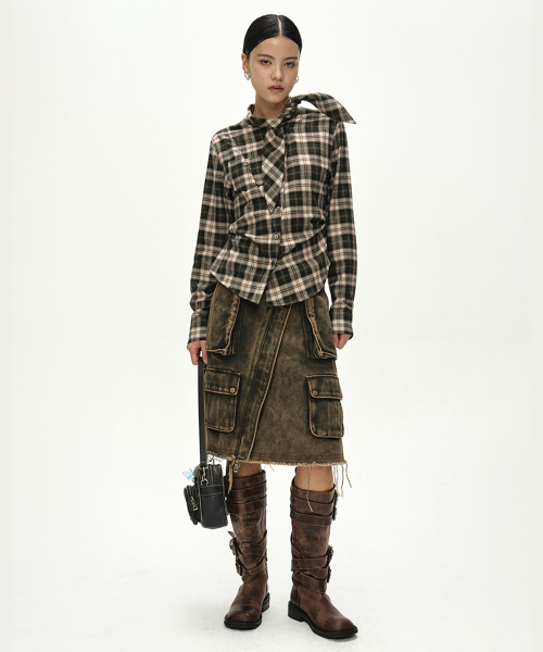 TARTAN SCARF-TIE SHIRT (GREEN)