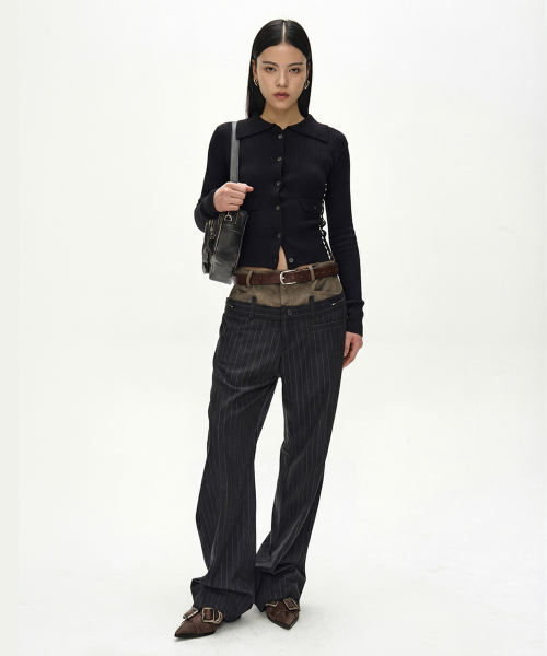CASHMERE HAND STITCHED RIB CARDIGAN (BLACK)
