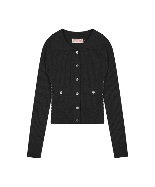 CASHMERE HAND STITCHED RIB CARDIGAN (BLACK)