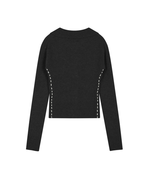 CASHMERE HAND STITCHED RIB CARDIGAN (BLACK)