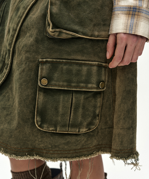 CARGO POCKET WRAP SKIRT (KHAKI)
