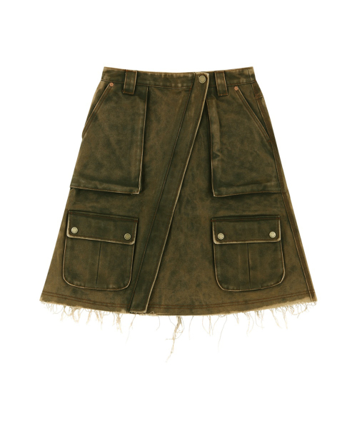 CARGO POCKET WRAP SKIRT (KHAKI)