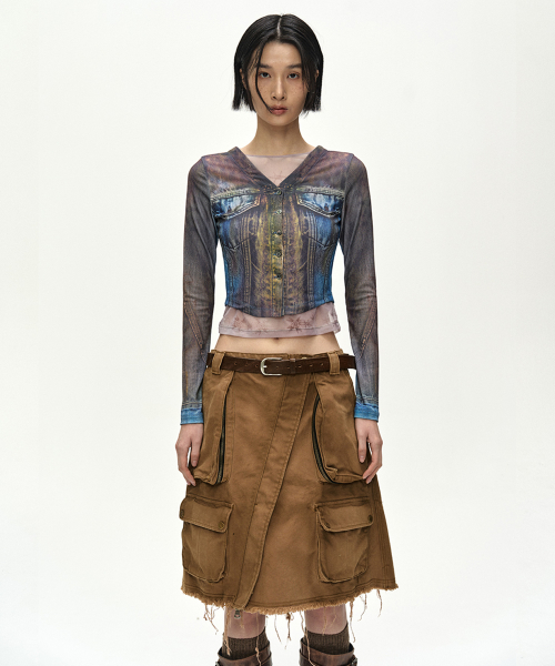 CARGO POCKET WRAP SKIRT (BROWN)