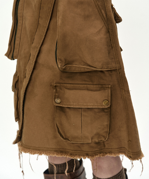 CARGO POCKET WRAP SKIRT (BROWN)