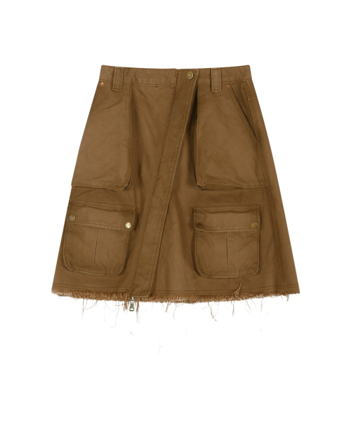 CARGO POCKET WRAP SKIRT (BROWN)