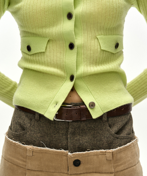 CASHMERE HAND STITCHED RIB CARDIGAN (LEMON)