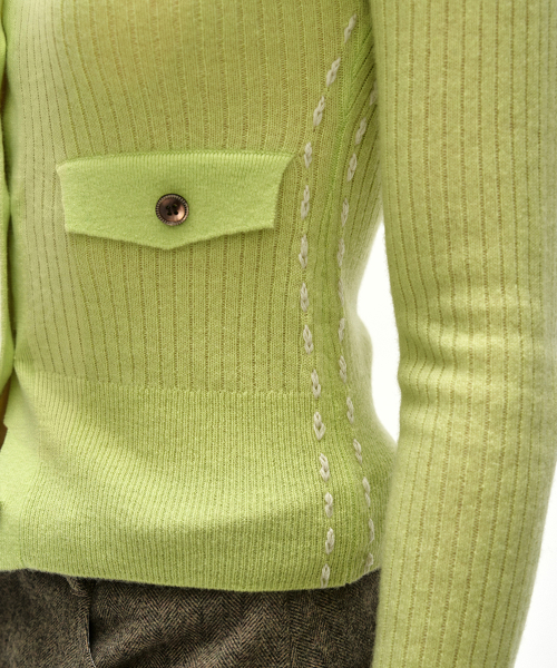 CASHMERE HAND STITCHED RIB CARDIGAN (LEMON)