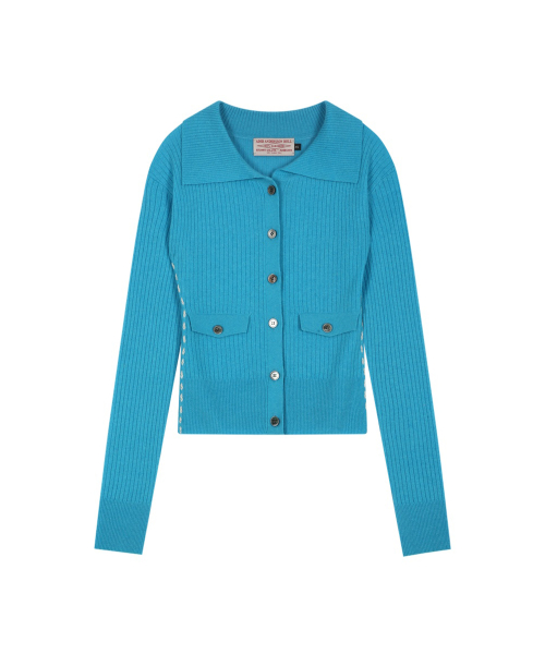 CASHMERE HAND STITCHED RIB CARDIGAN (BLUE)