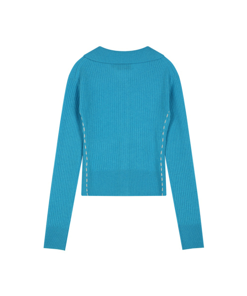 CASHMERE HAND STITCHED RIB CARDIGAN (BLUE)