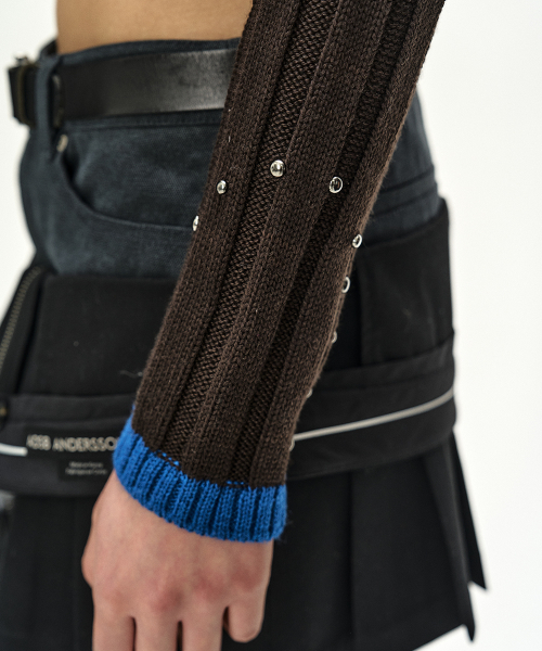 STUDDED WIDE RIB CROP ZIP-UP (BROWN/BLUE)