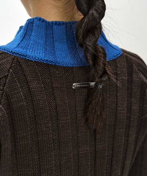 STUDDED WIDE RIB CROP ZIP-UP (BROWN/BLUE)