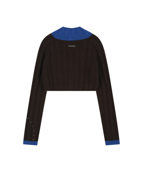 STUDDED WIDE RIB CROP ZIP-UP (BROWN/BLUE)