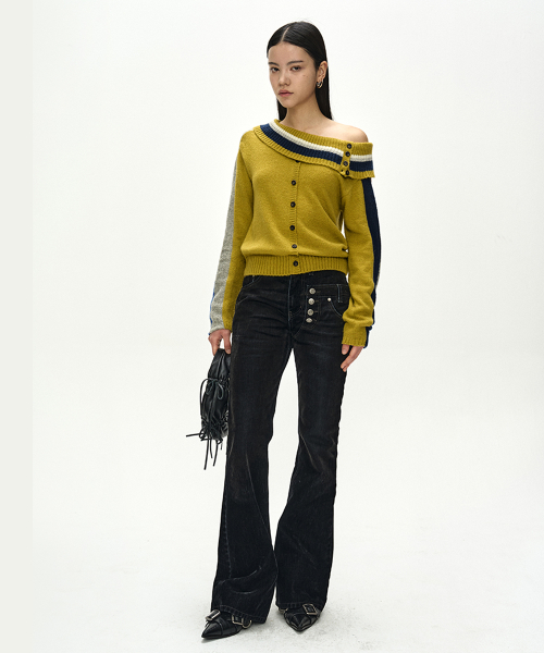 DRAPED SHAWL KNIT TOP (YELLOW)