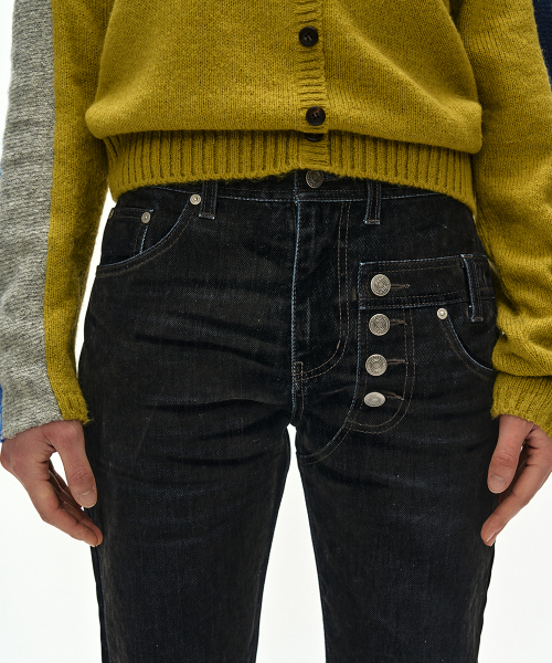 ASYMMETRIC LAYERED BOOTCUT PANTS (BLACK)