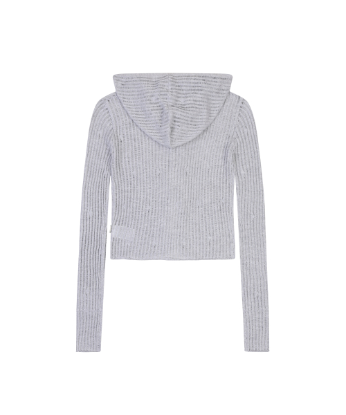 SHEER RIBBED HOODED CARDIGAN [MELANGE GRAY]