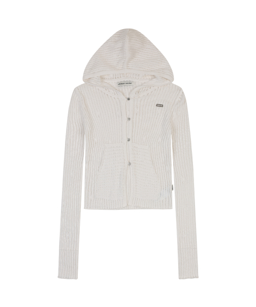 SHEER RIBBED HOODED CARDIGAN [IVORY]