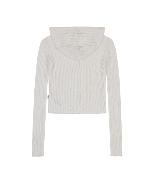 SHEER RIBBED HOODED CARDIGAN [IVORY]