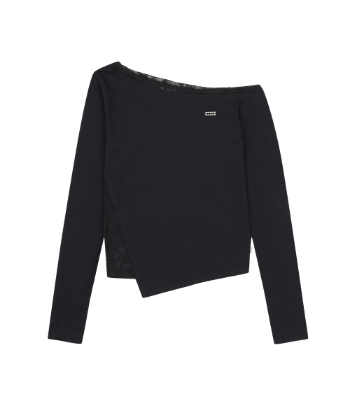 LACE LAYERED LONG SLEEVE T-SHIRT [BLACK]