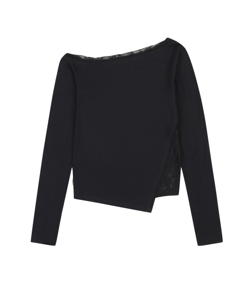 LACE LAYERED LONG SLEEVE T-SHIRT [BLACK]