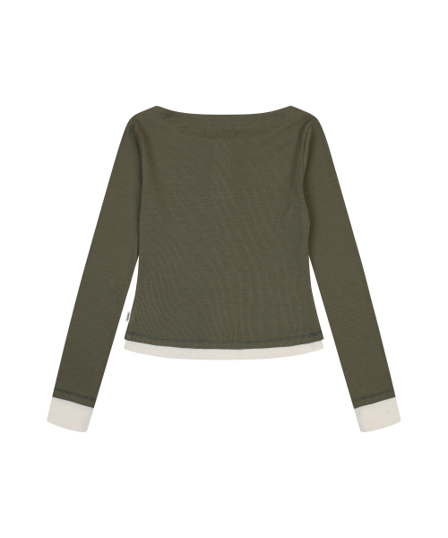 WAFFLE BUTTON-UP SLIM TOP [KHAKI]