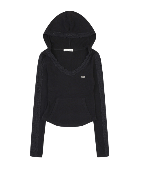LACE TRIM HOODIE [BLACK]