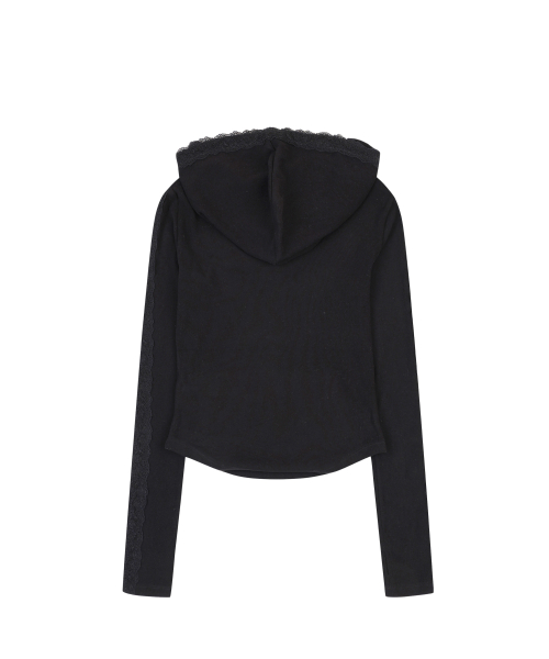 LACE TRIM HOODIE [BLACK]