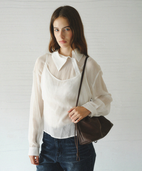 NESIA bustier unbalanced blouse set_WHITE