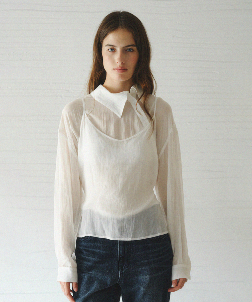 NESIA bustier unbalanced blouse set_WHITE