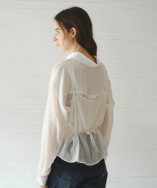 NESIA bustier unbalanced blouse set_WHITE