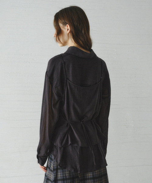 NESIA bustier unbalanced blouse set_BLACK