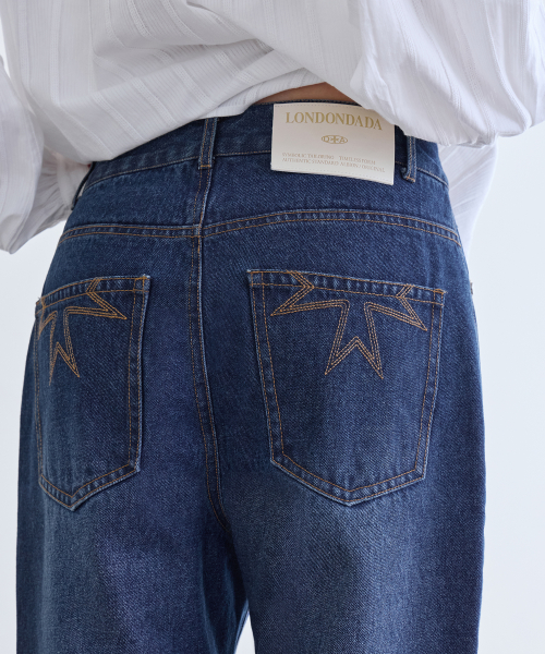 Straight Semi Flare Jeans, D.BLUE
