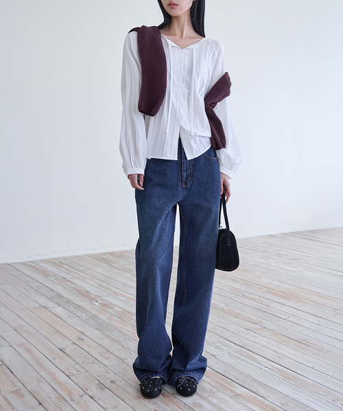 Straight Semi Flare Jeans, D.BLUE