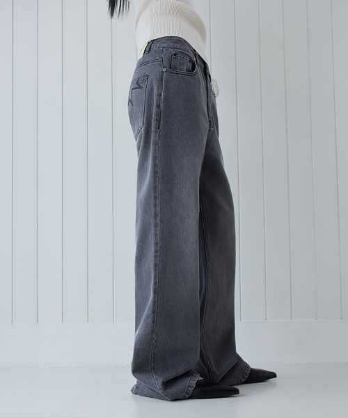 Straight Semi Flare Jeans, GREY